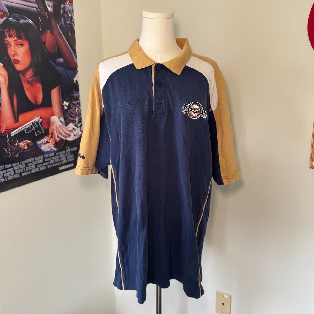 MLB Retro Brewers Embroidered Logo Color block Graphic Collared Causal Shirt